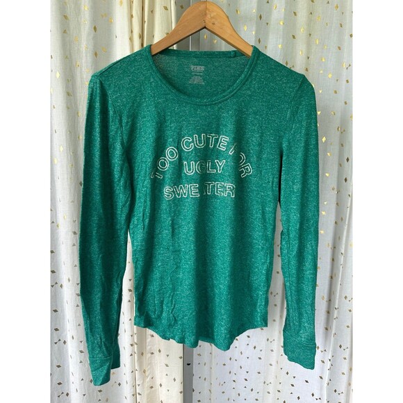 Victoria's Secret PINK Christmas Novelty Too Cute For Ugly Sweaters Top S - Picture 2 of 6